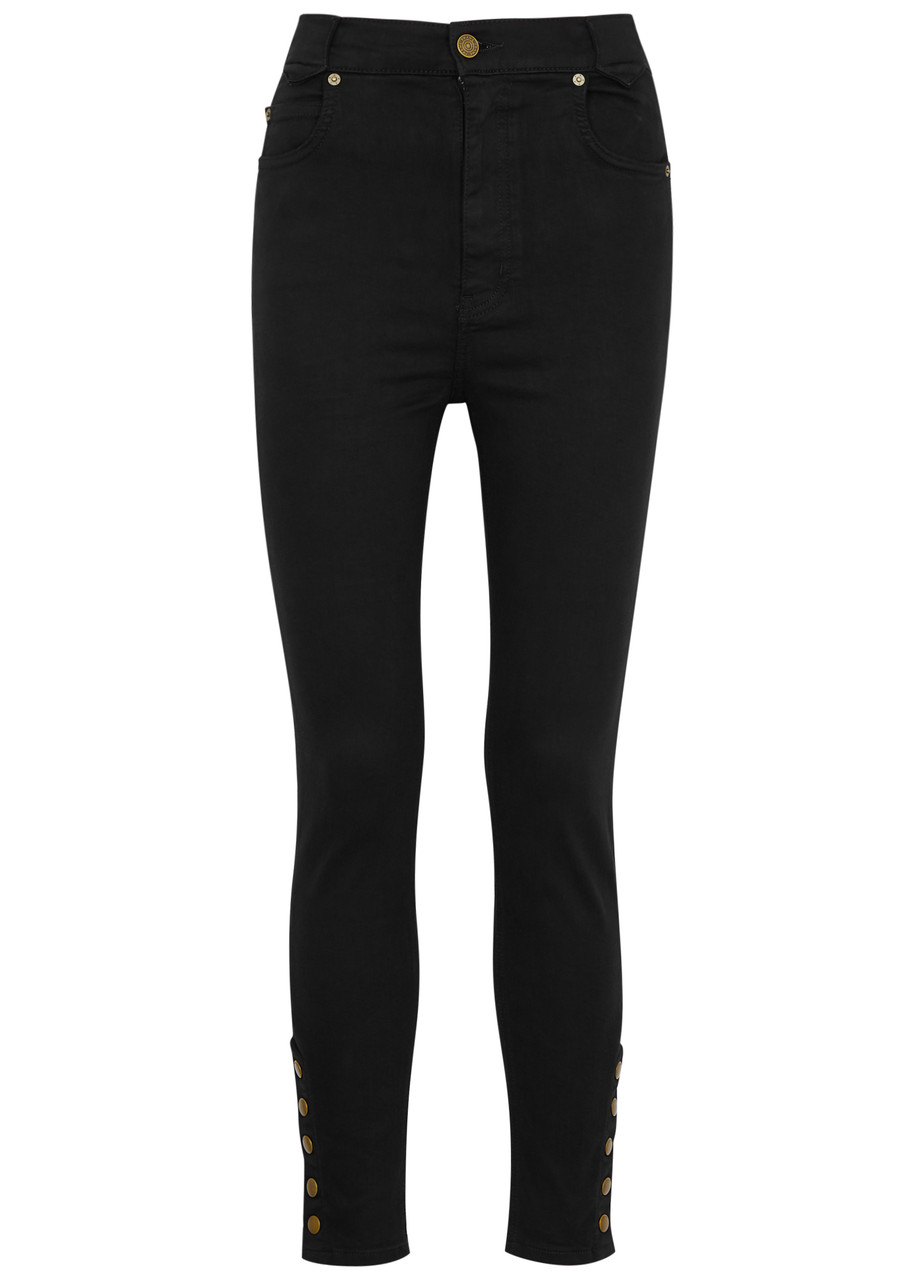 Shop Frame The Snapped Cropped Skinny Jeans In Black