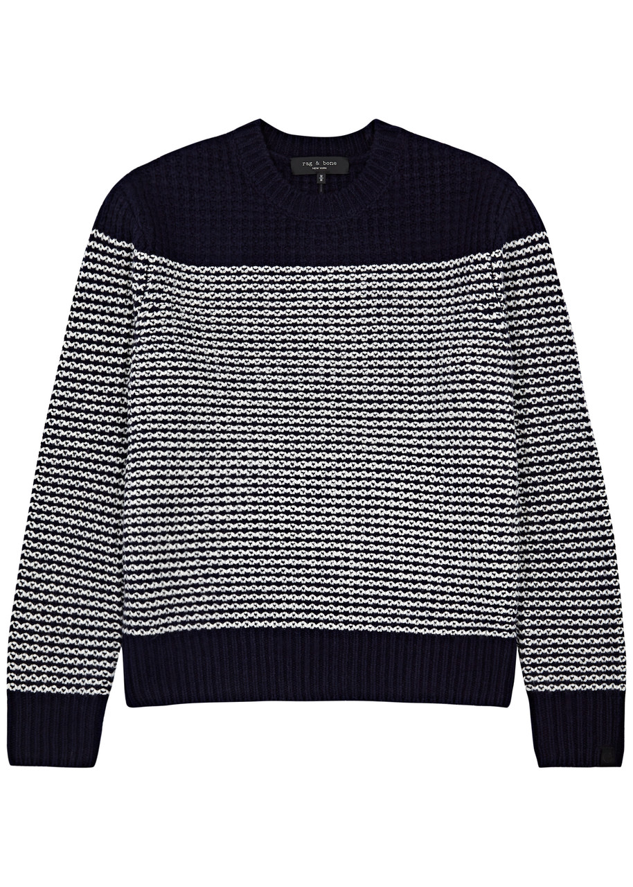 Rag & Bone Ernie Stripe-intarsia Wool Jumper - Navy - S