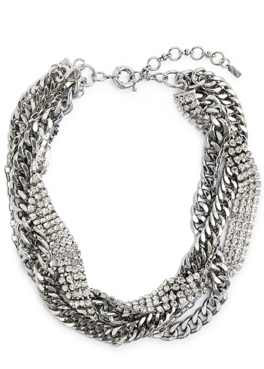 Kenneth Jay Lane Twisted Crystal-embellished Necklace In Silver