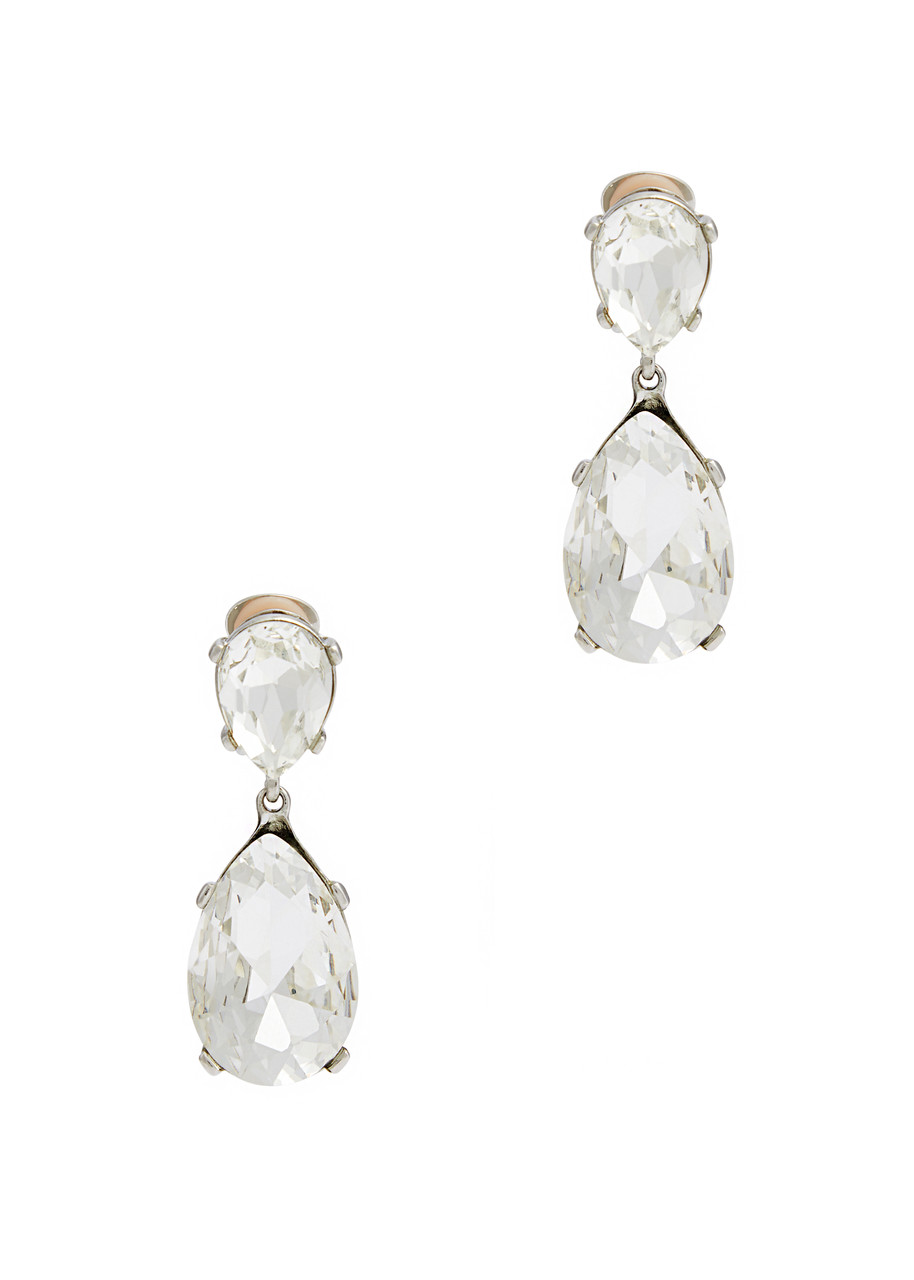 Kenneth Jay Lane Crystal Rhodium-plated Clip-on Drop Earrings In Silver