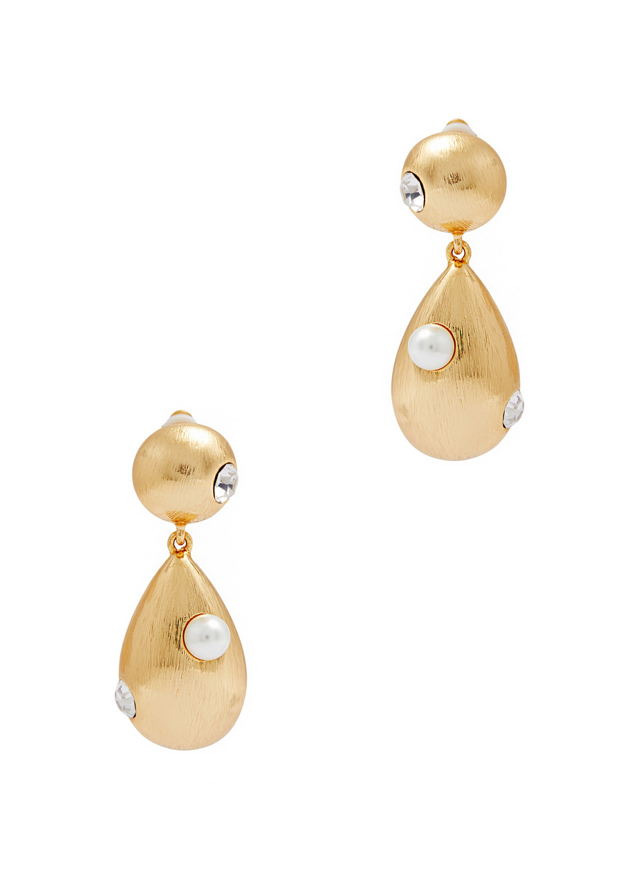 Kenneth Jay Lane Teardrop Embellished Clip-on Drop Earrings In Gold