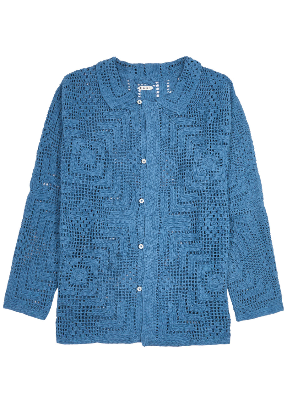 Shop Bode Overdyed Crocheted Shirt In Blue