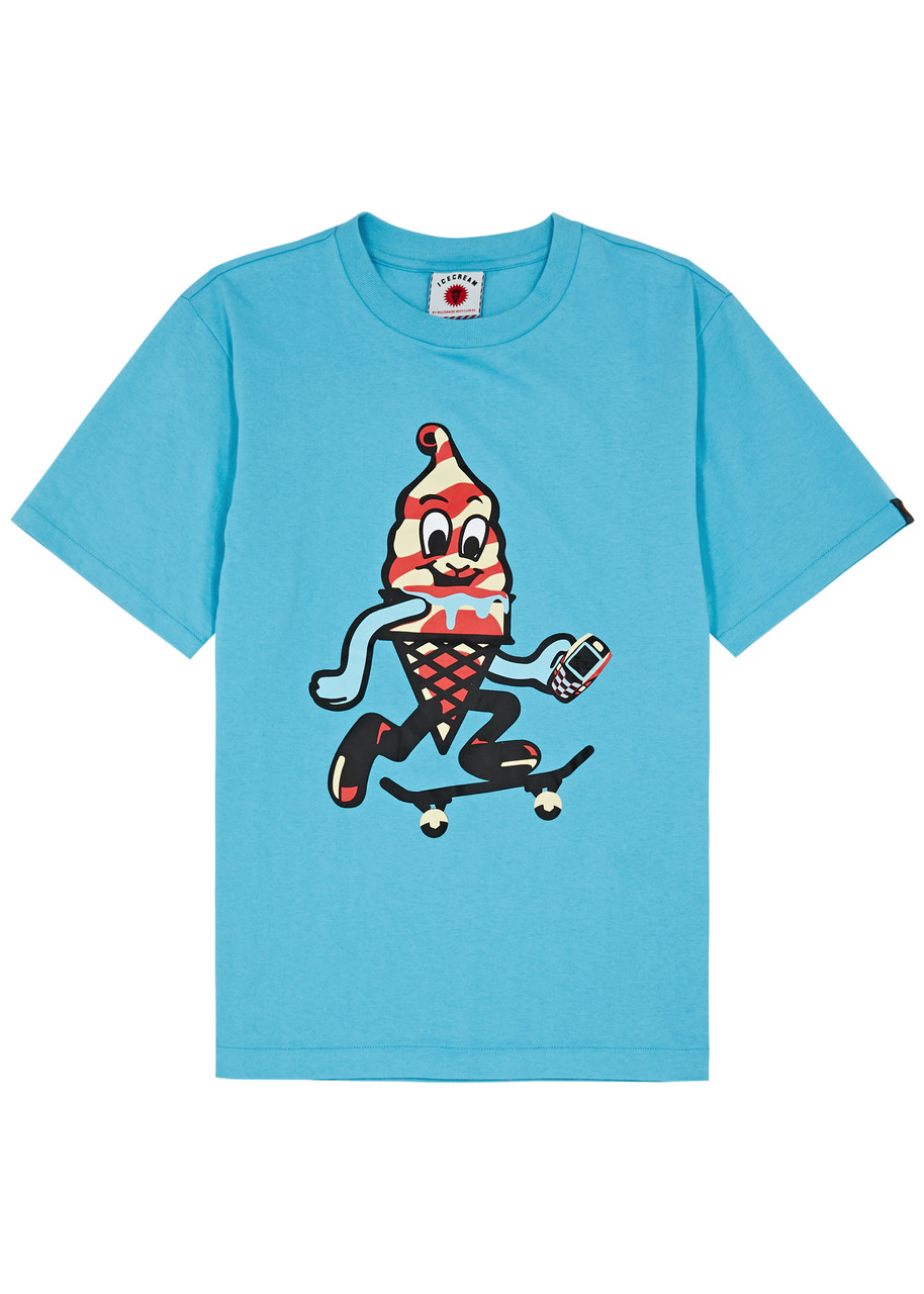 Ice Cream Skate Cone Printed Cotton T-shirt In Blue