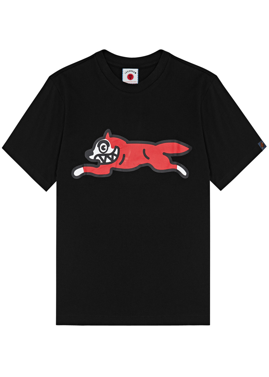 Ice Cream Running Dog Printed Cotton T-shirt In Black