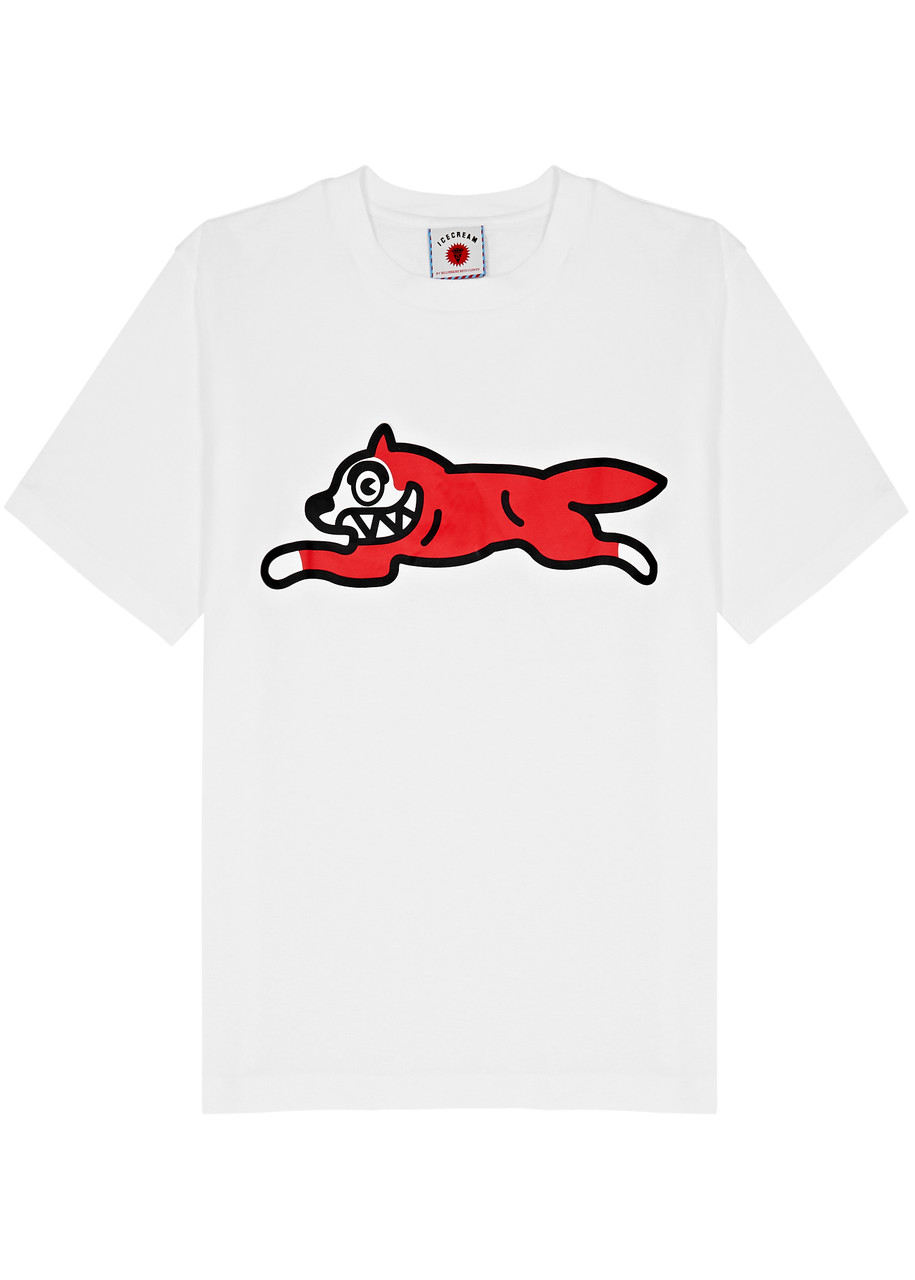 Ice Cream Running Dog Printed Cotton T-shirt In White