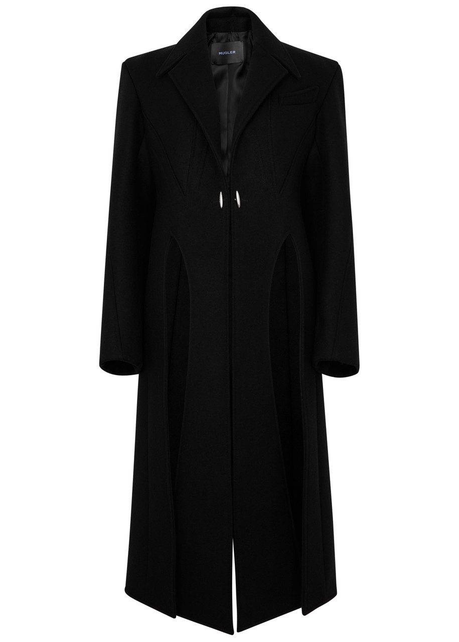 Shop Mugler Split Wool-blend Coat In Black