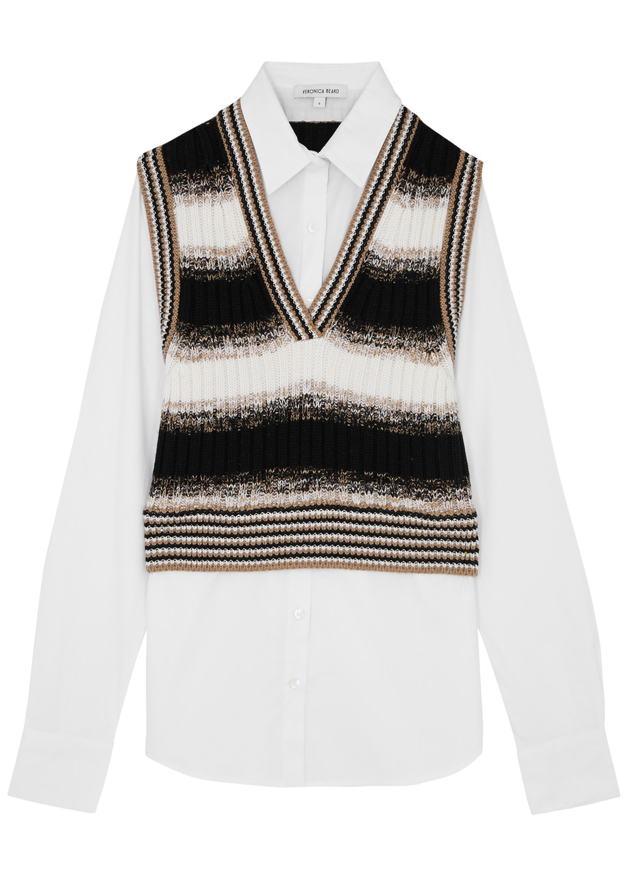 Veronica Beard Spear Mixed-media Button-front Vest Top In Black