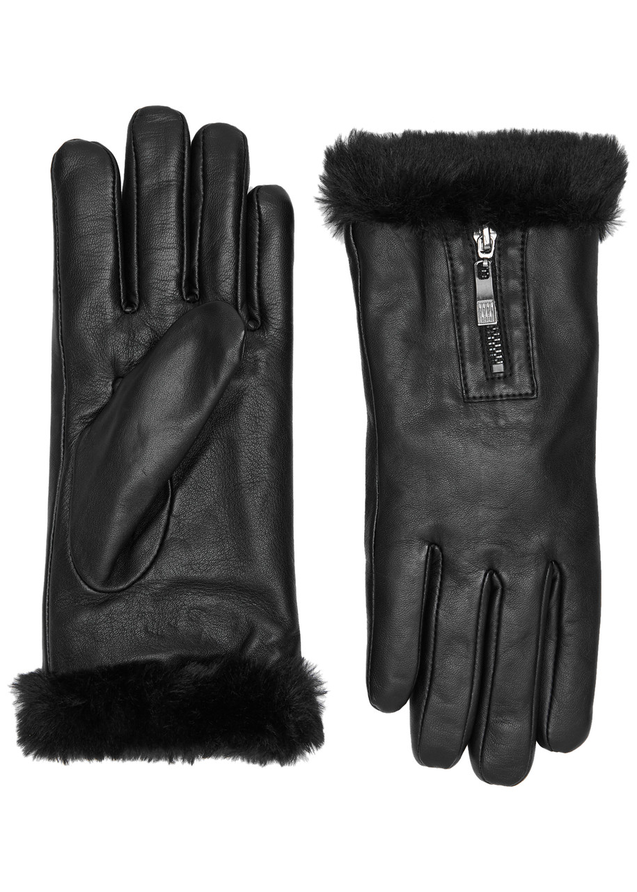 Dents Yasmin Faux Fur-trimmed Leather Gloves In Black