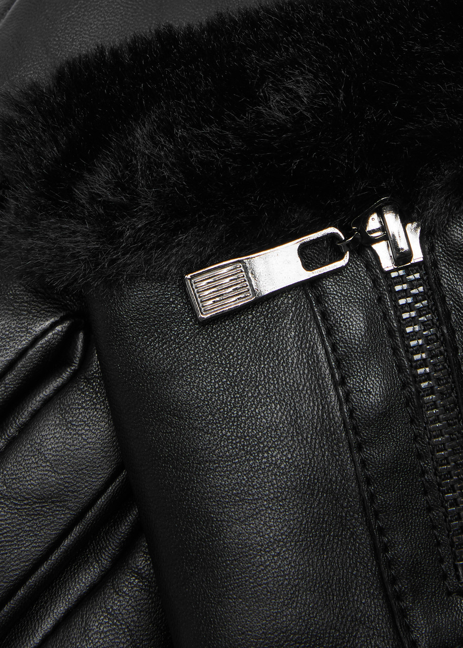 Dents Yasmin Faux Fur-trimmed Leather Gloves In Black