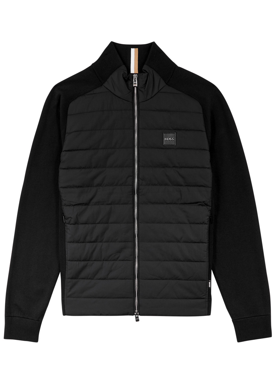 Hugo Boss Boss Quilted Shell And Cotton-blend Jacket In Black