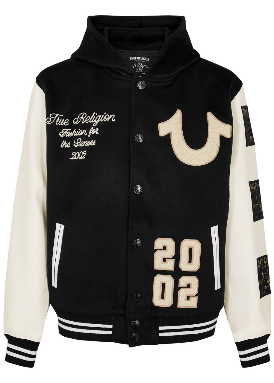 True Religion Logo-embroidered Felt Varsity Jacket In Black