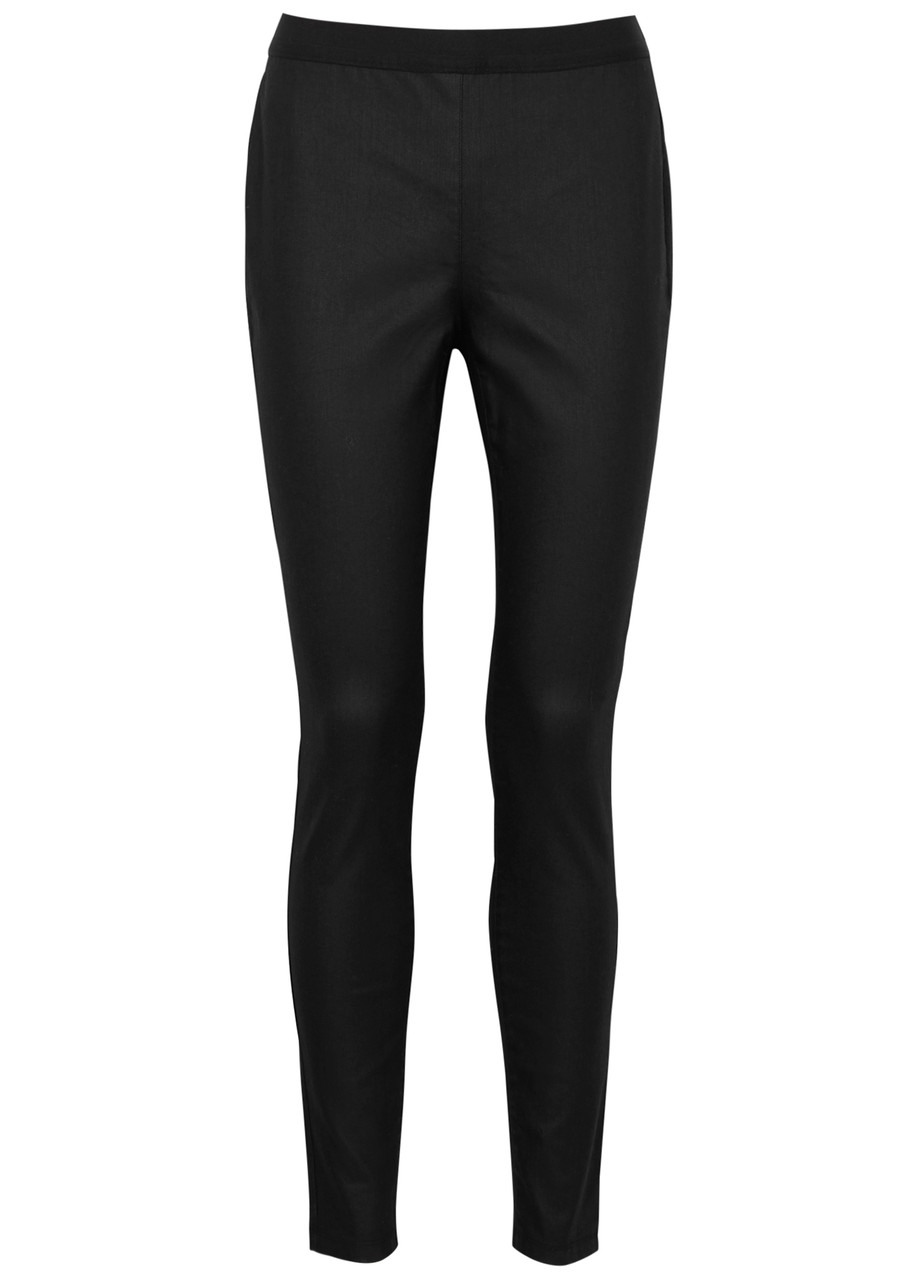 Eileen Fisher Coated Stretch-denim Trousers In Black