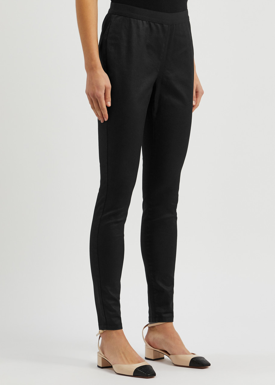 Eileen Fisher Coated Stretch-denim Trousers In Black