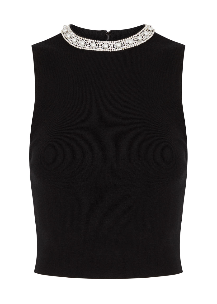 Alice And Olivia Amity Embellished Wool-blend Tank In Black
