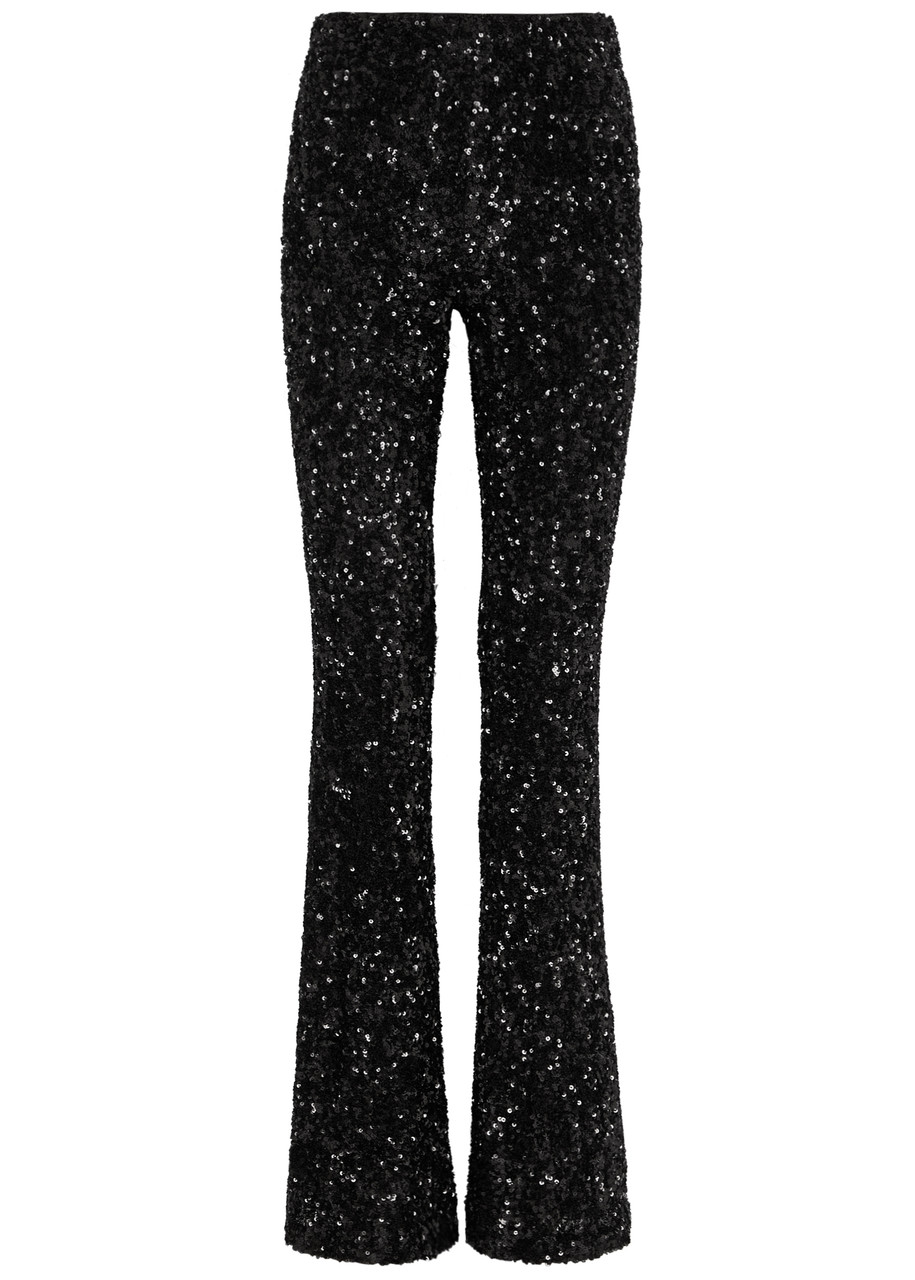Alice And Olivia Lara Sequin-embellished Trousers In Black