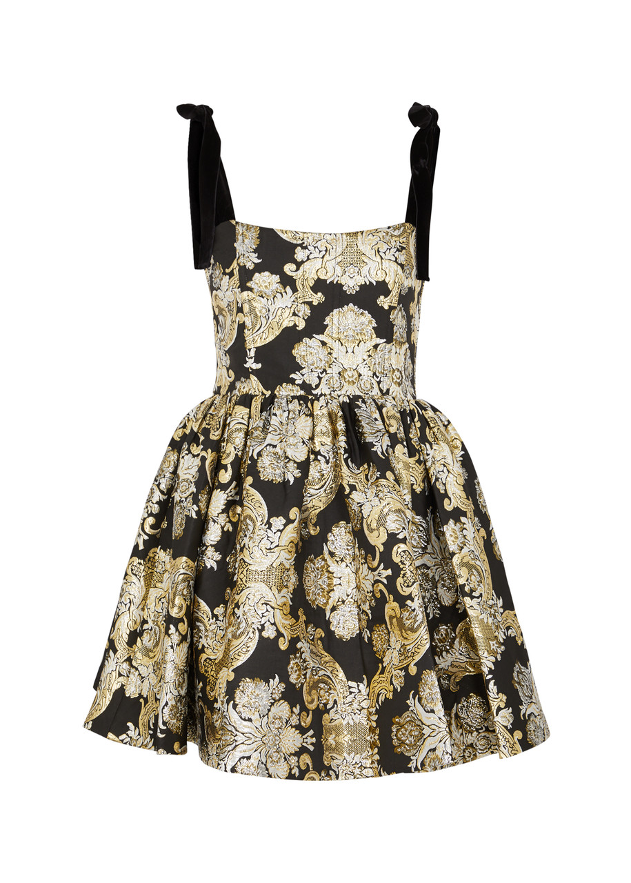 Alice + Olivia Fay Brocade Mini Dress - Black And Silver
