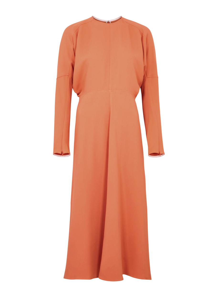 Shop Victoria Beckham Panelled Midi Dress In Orange