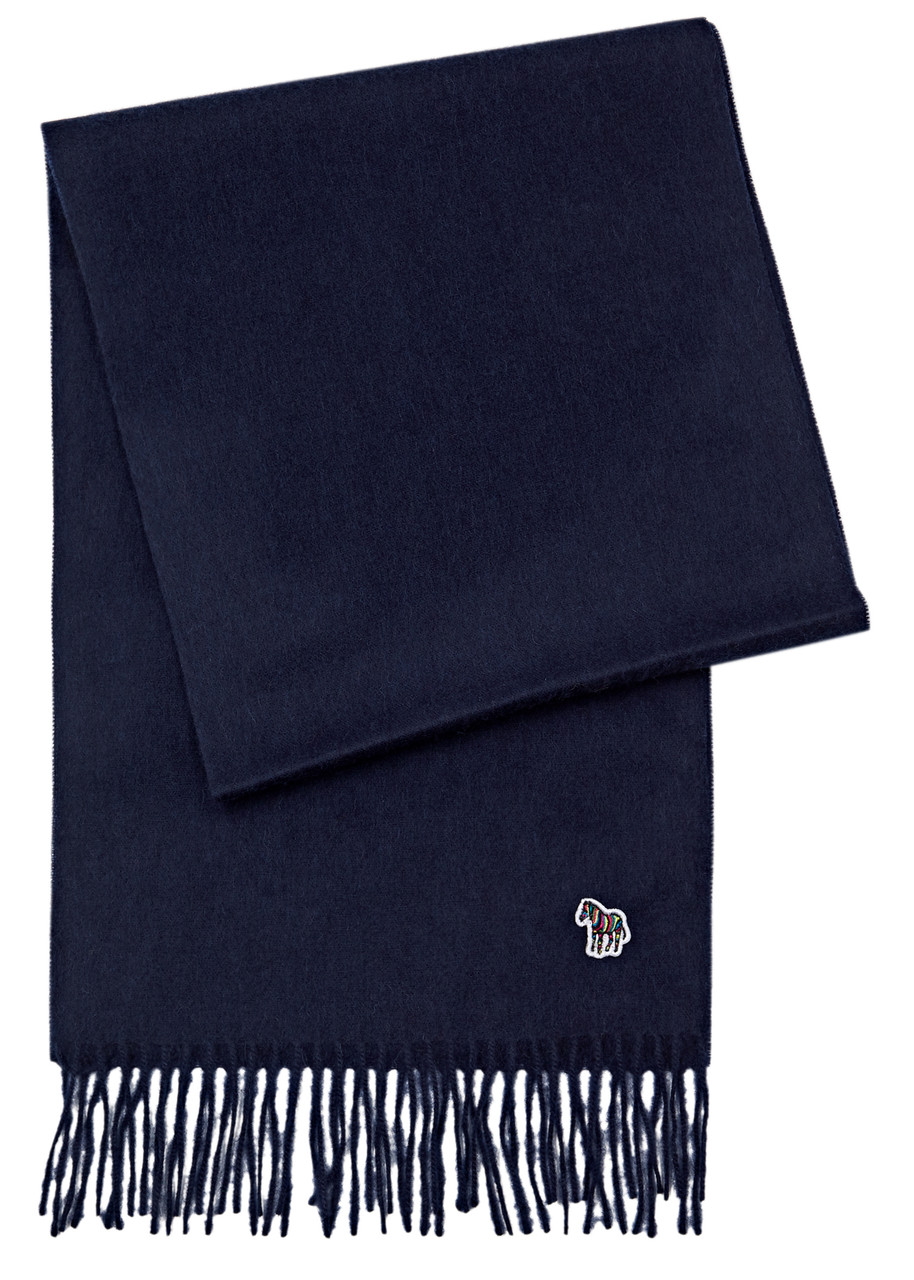 Ps By Paul Smith Fringed Wool Scarf In Navy