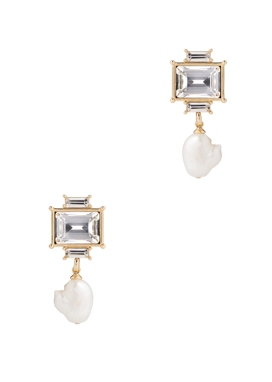 Kenneth Jay Lane Crystal And Pearl-embellished Drop Earrings In Gold
