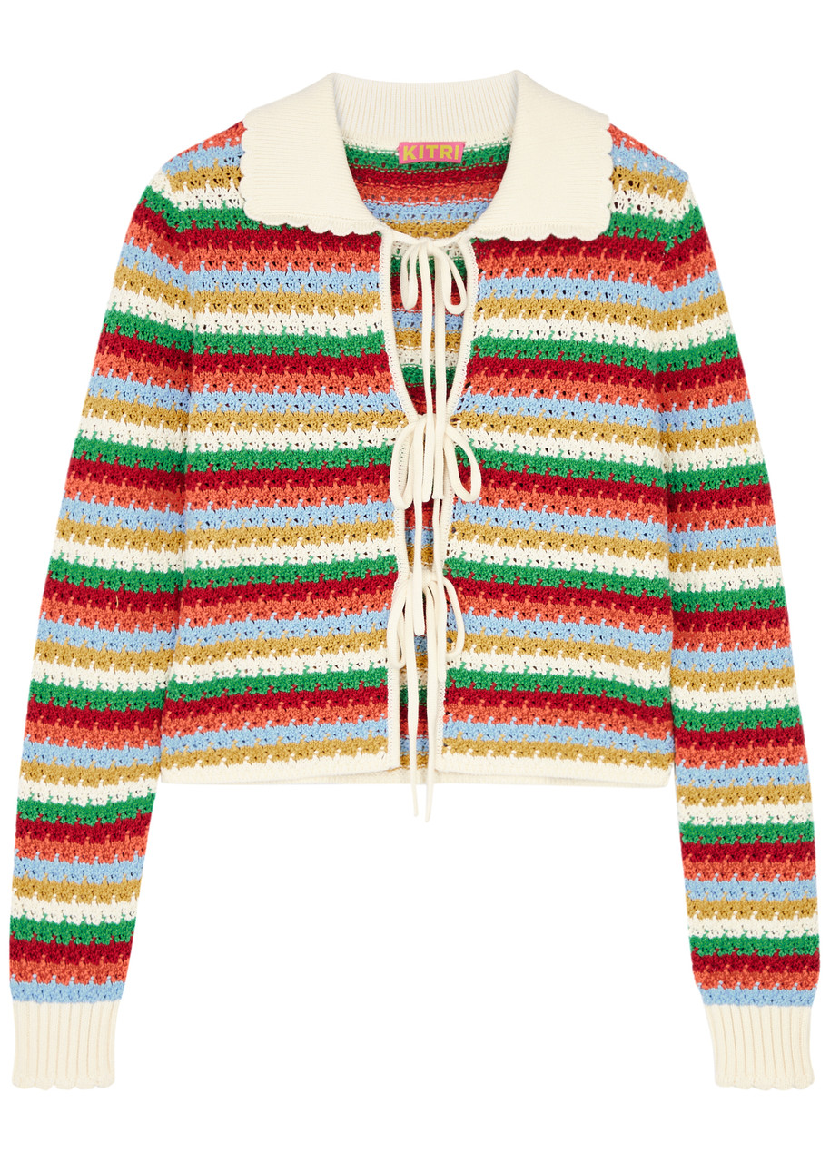 Kitri Evie Striped Crochet Cardigan In Multicoloured