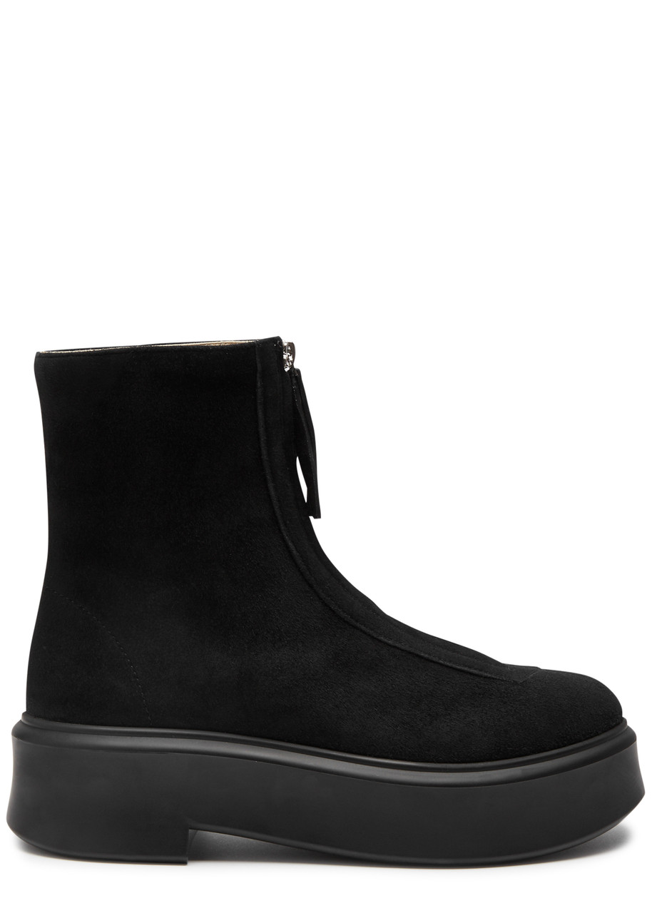 The Row Zipped Boot 1 Suede Ankle Boots In Black