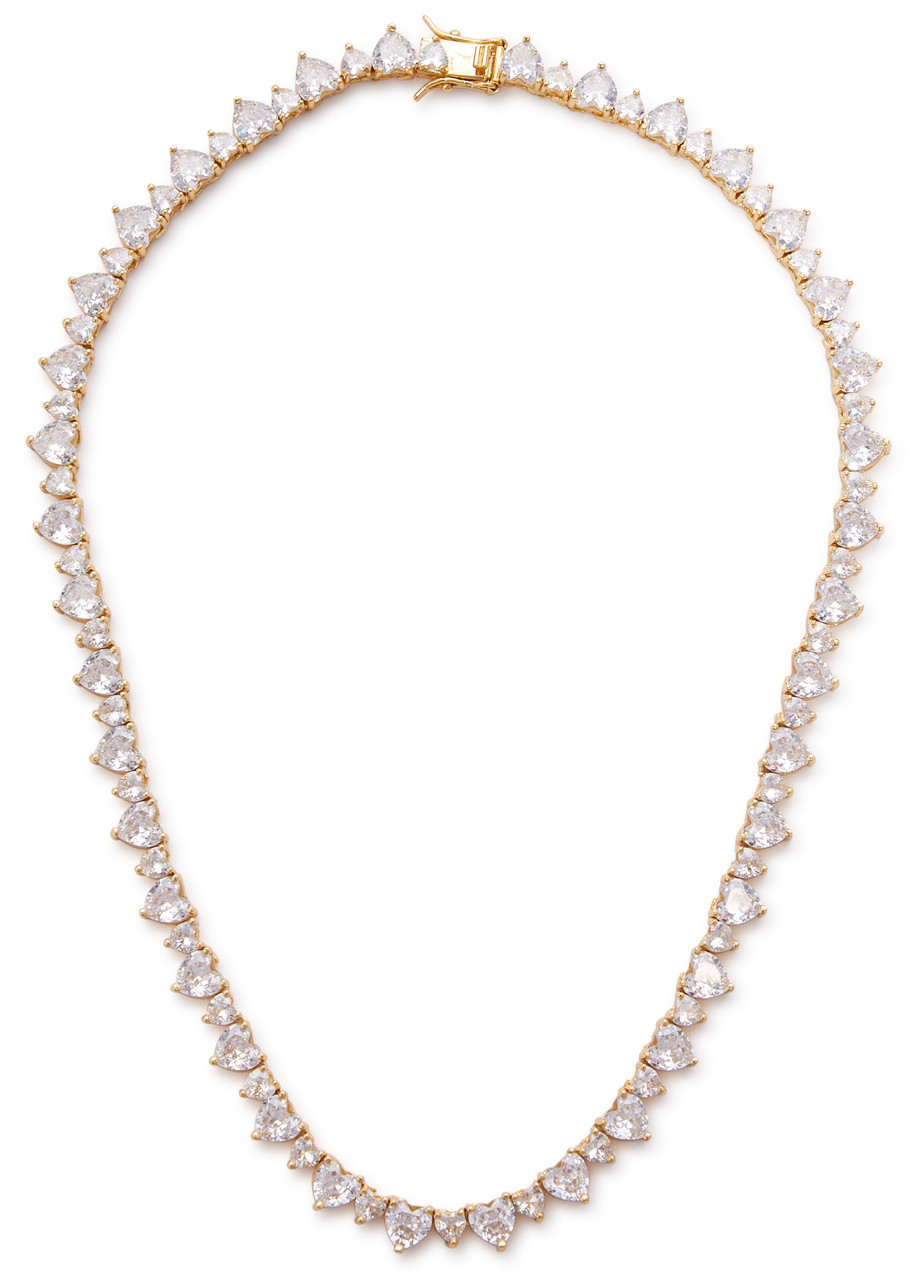 Fallon Heart Rivière Crystal-embellished Necklace In Gold