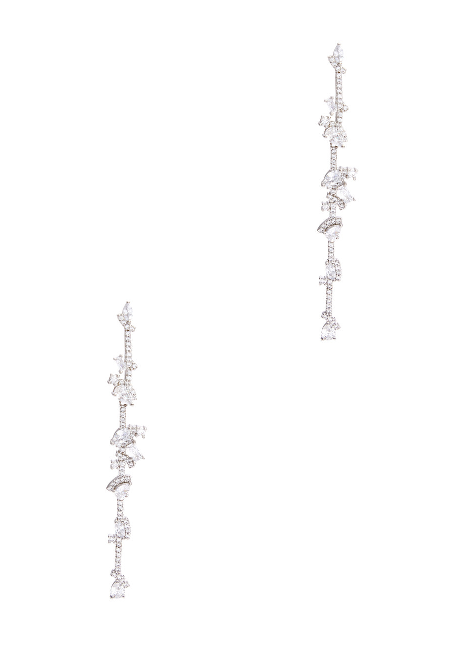 Fallon Staggered Rhodium-plated Drop Earrings In Silver