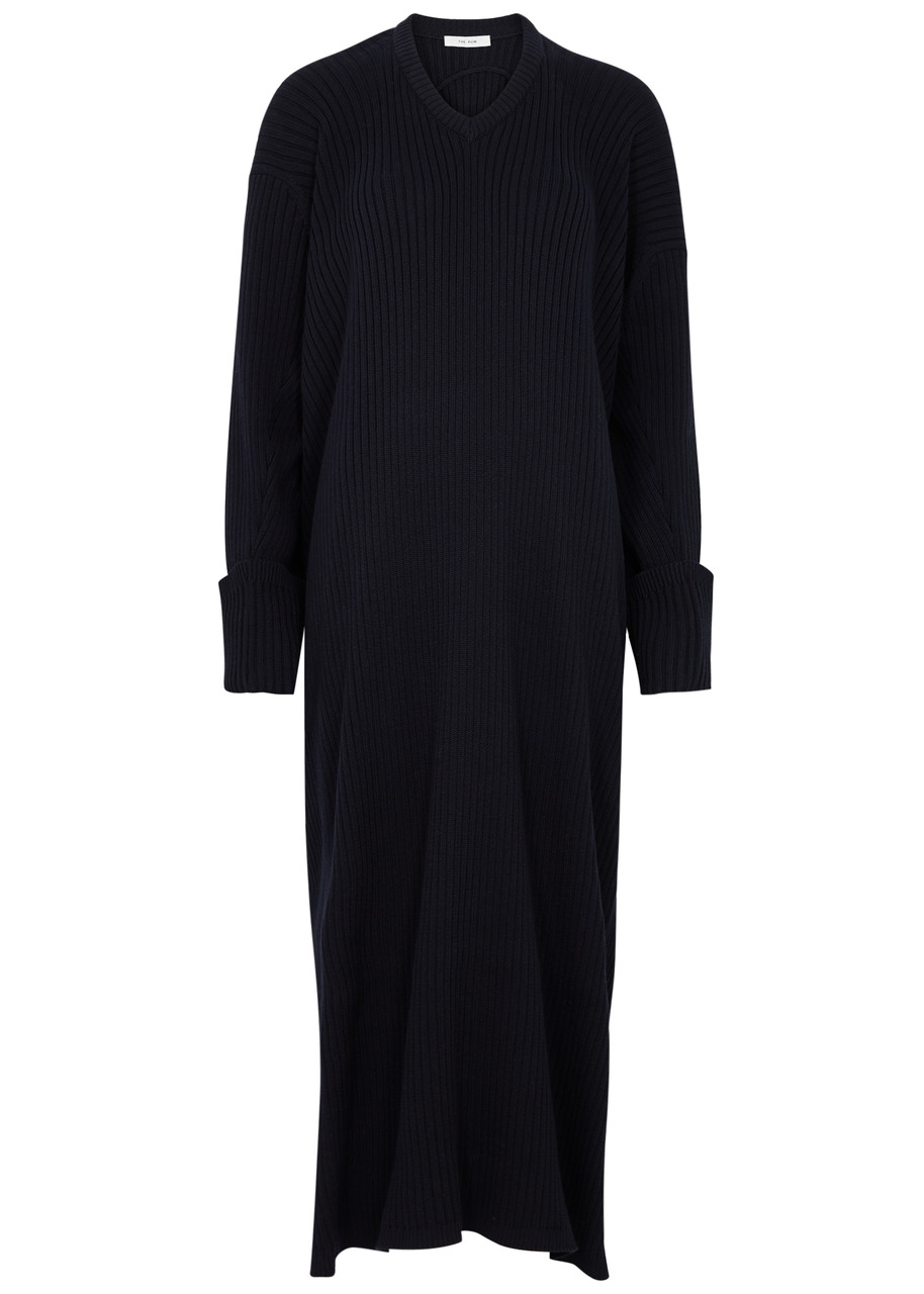 Shop The Row Elodie Ribbed-knit Maxi Dress In Navy