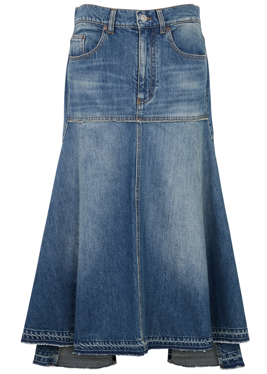 Shop Victoria Beckham Patched Denim Midi Skirt