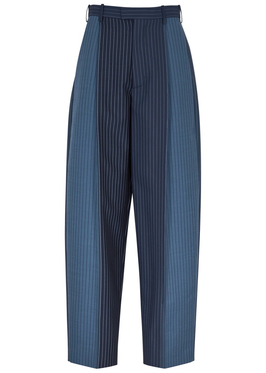 Shop Marni Striped Barrel-leg Wool Trousers In Blue