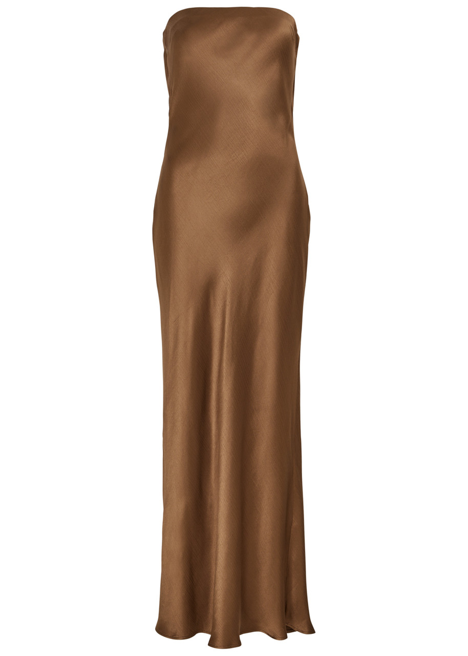 BEC & BRIDGE MOON DANCE STRAPLESS SATIN MAXI DRESS