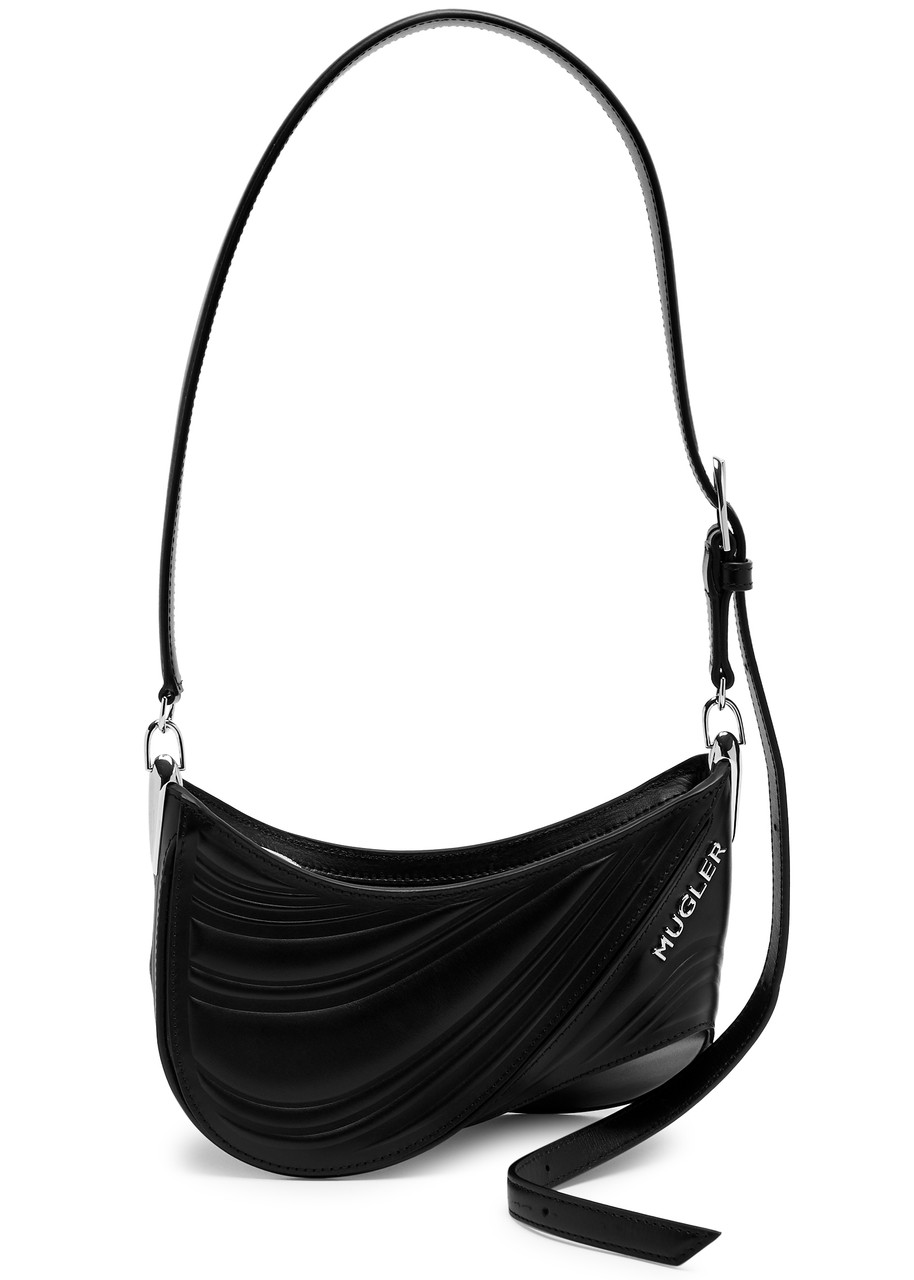 Mugler Spiral Curve 01 Small Leather Shoulder Bag In Black