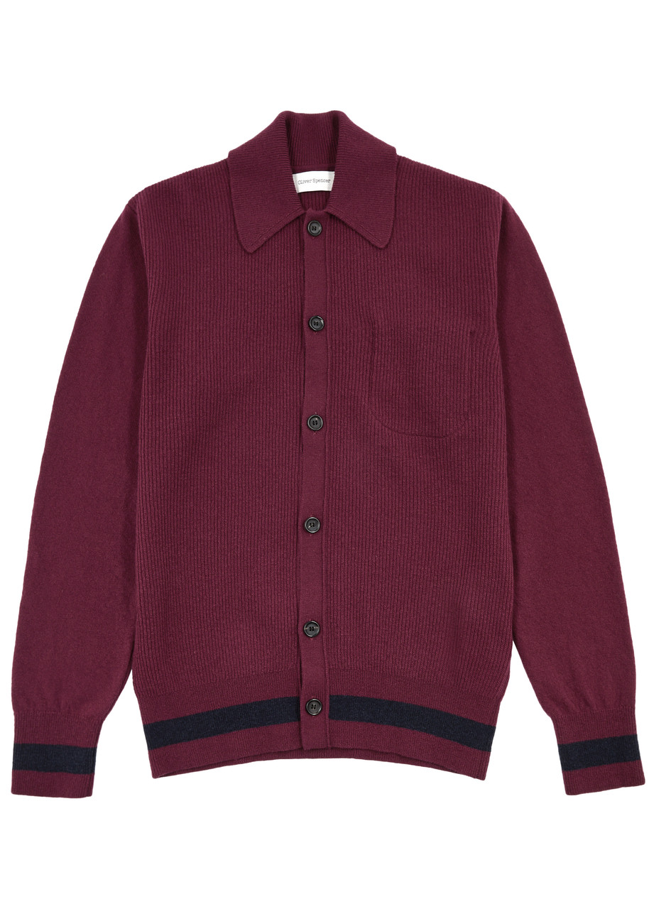 Oliver Spencer Britten Ribbed Wool Cardigan In Red