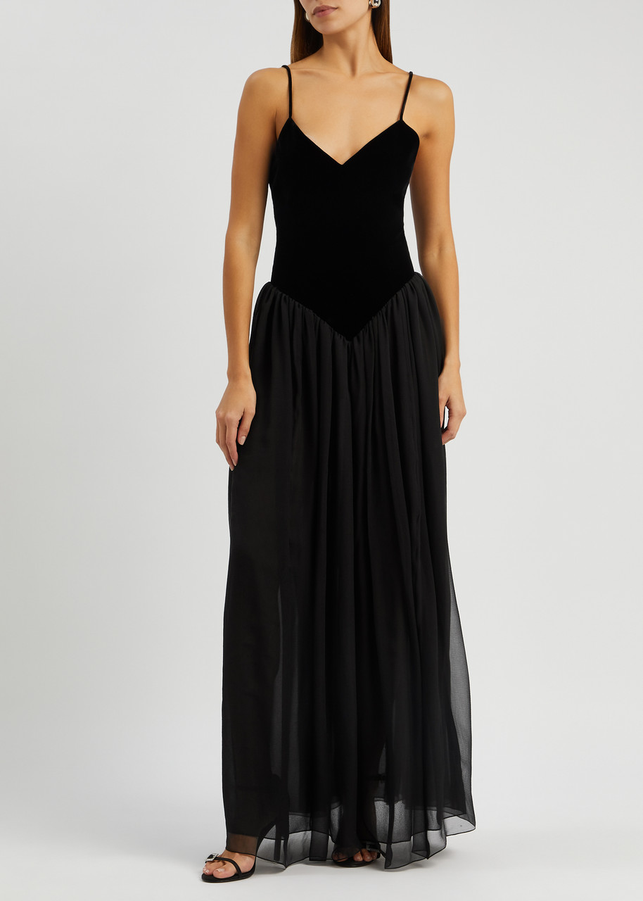 Shop Chloé Chloe Velvet And Silk Maxi Dress In Black