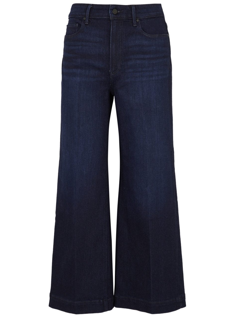 Paige Anessa Cropped Wide-leg Jeans In Dark Blue