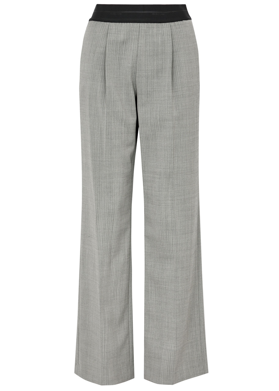Helmut Lang Herringbone Pull-on Suit Pants In Grey