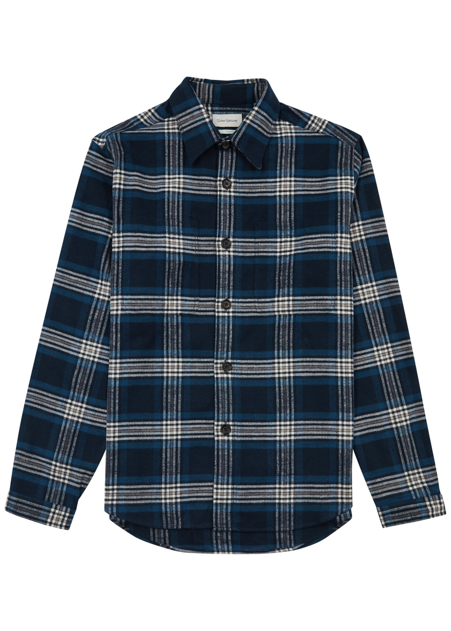 Oliver Spencer Treviscoe Checked Organic Cotton-flannel Shirt In Blue