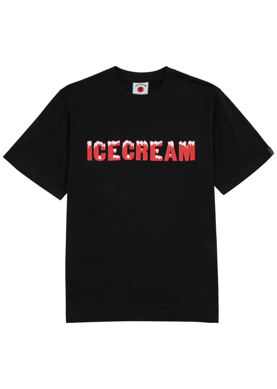 Ice Cream Drippy Logo-print Cotton T-shirt In Black