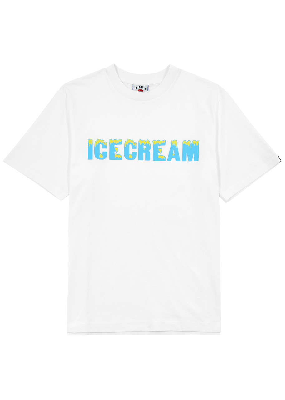 Ice Cream Drippy Logo-print Cotton T-shirt In White