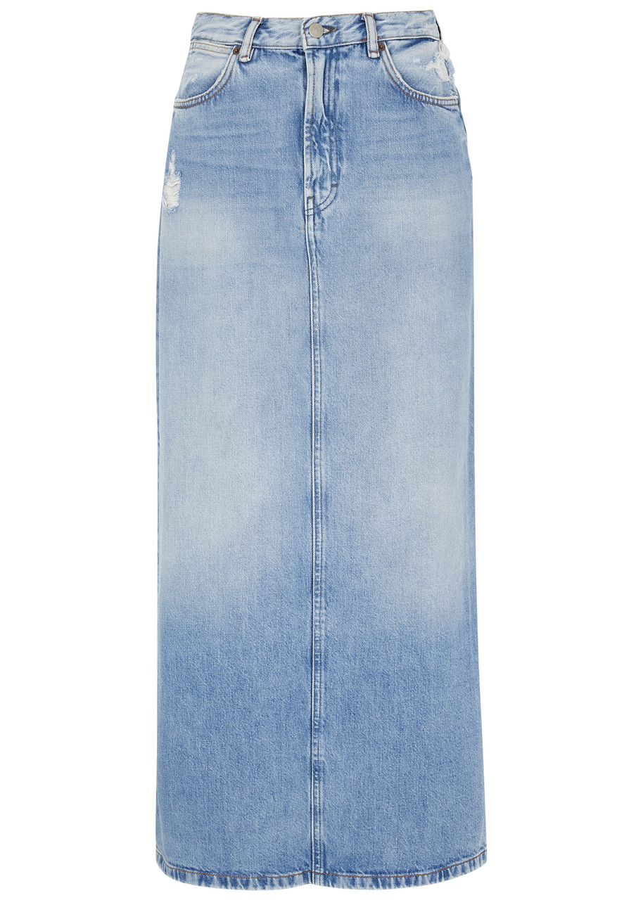 Acne Studios Philo Distressed Denim Maxi Skirt In Light Blue