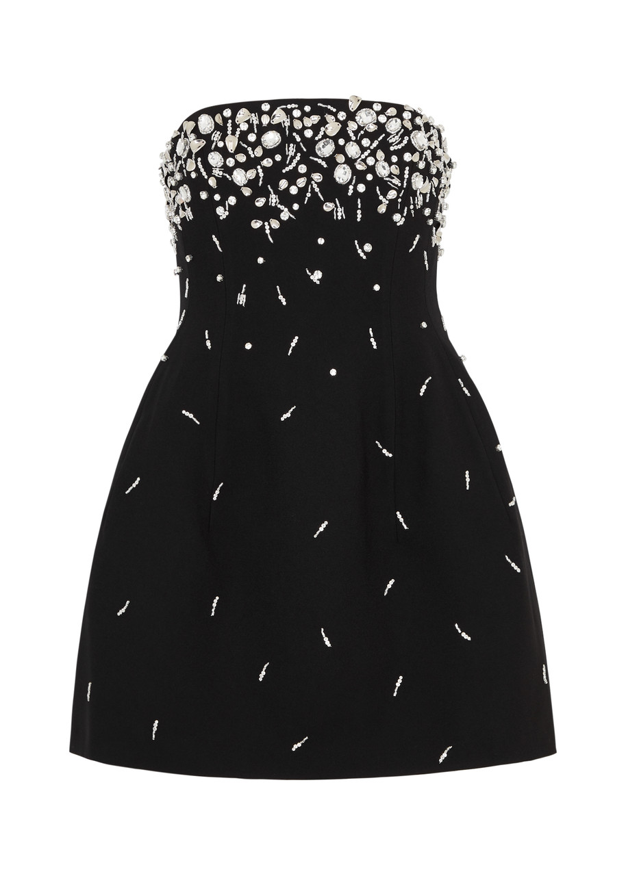 Shop Jonathan Simkhai Arta Crystal-embellished Crepe Mini Dress In Black