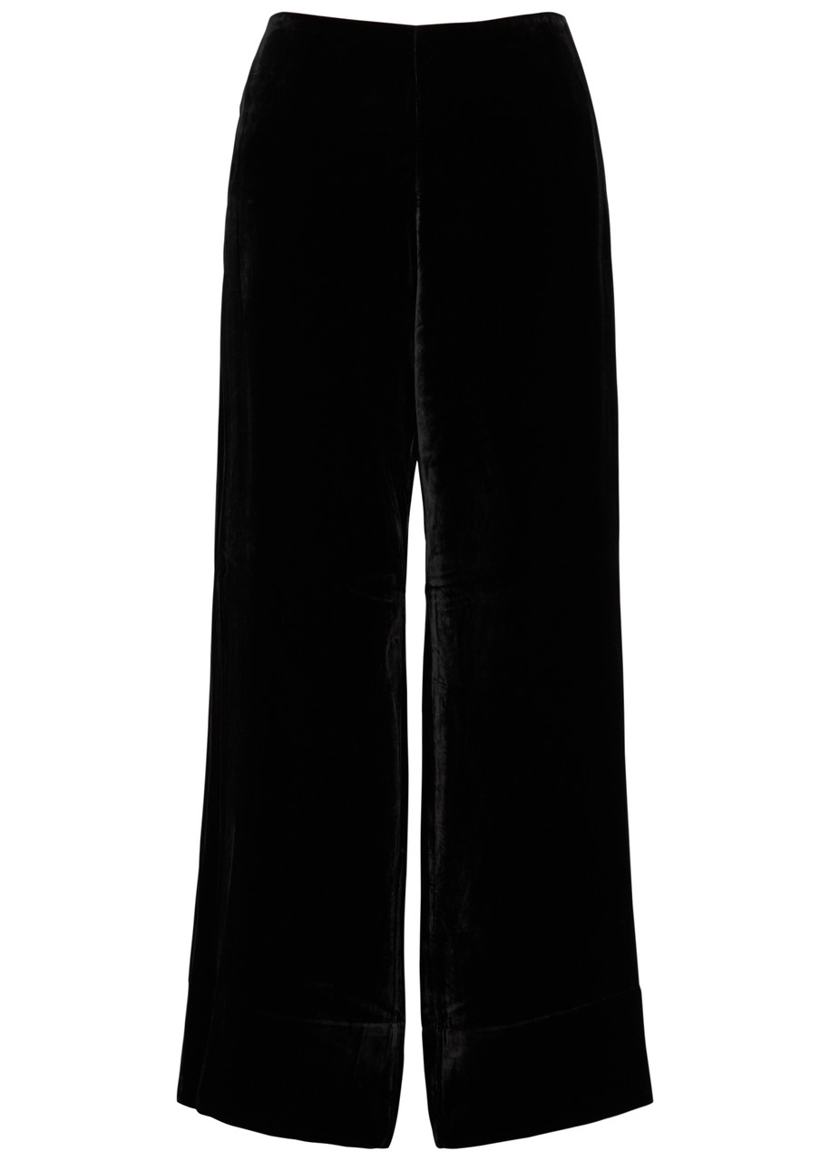Totême Wide-leg Velvet Trousers In Black