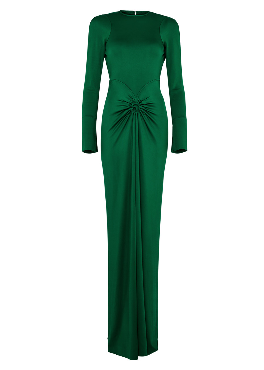 Victoria Beckham Ruched Satin-jersey Maxi Dress - Bright Green - 6 (UK6 /xs)