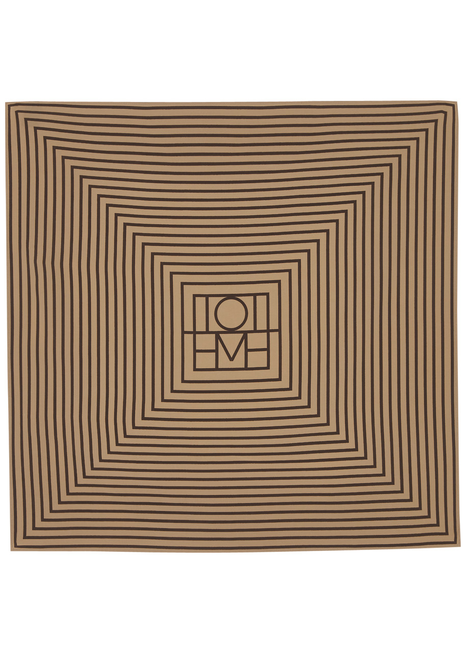 Totême Striped Logo-print Silk Scarf In Brown