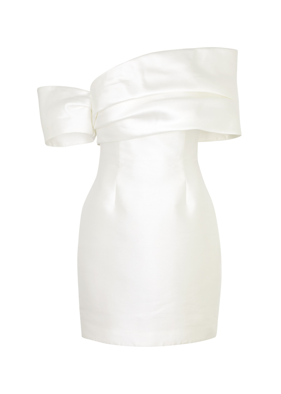 Shop Solace London Edda Off-the-shoulder Satin Mini Dress In Cream
