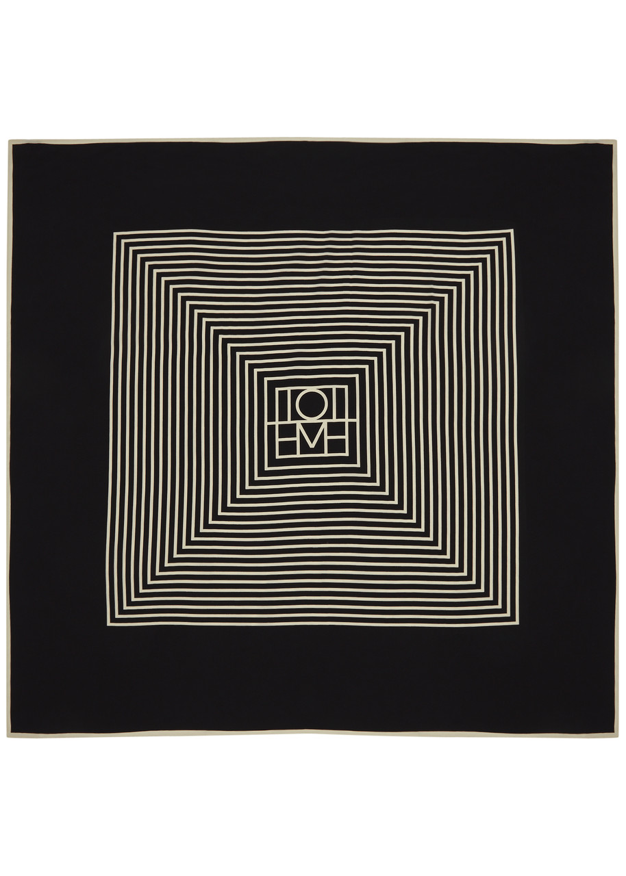 Totême Striped Logo-print Silk Scarf In Black