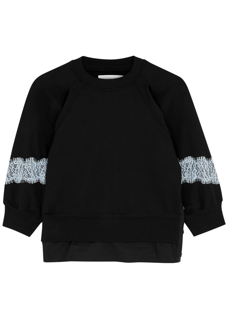 Shop 3.1 Phillip Lim / フィリップ リム Lantern Lace-panelled Cotton Sweatshirt In Black