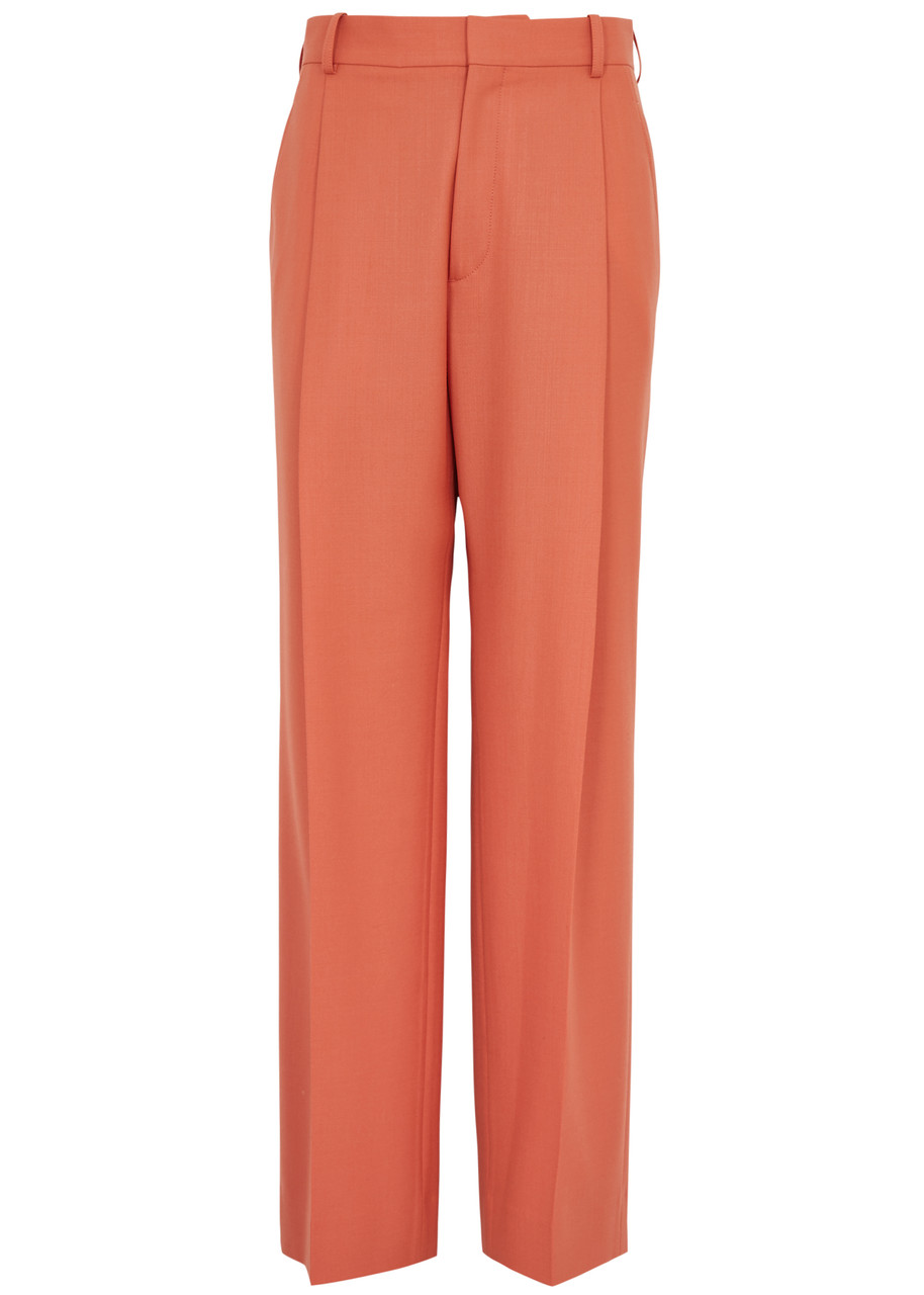 Victoria Beckham Pleated Tapered Twill Trousers In Orange