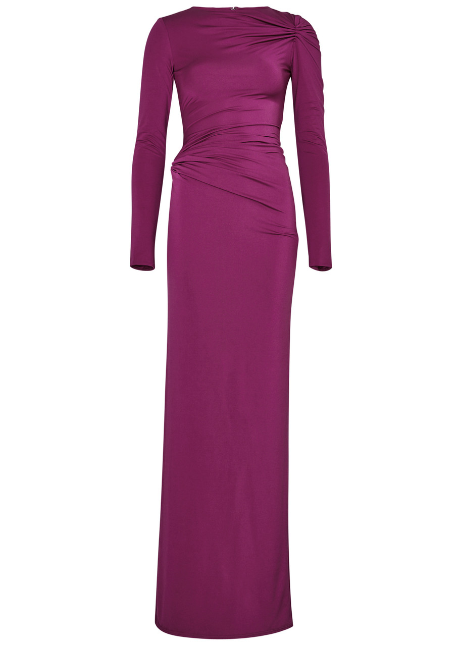 16arlington Nubria Ruched Satin-jersey Gown In Fuchsia