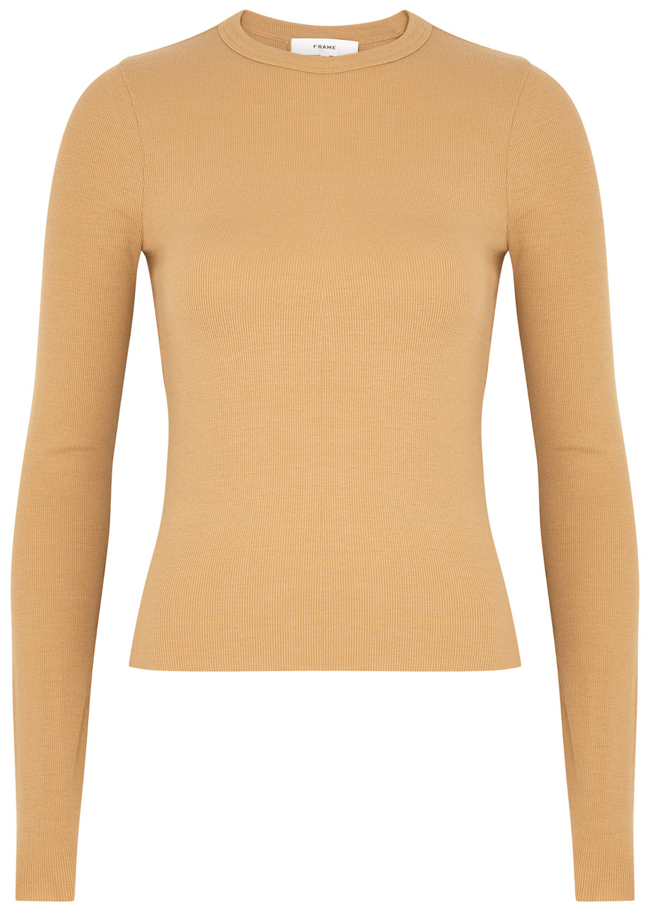 Frame Ribbed Stretch-jersey Top In Camel